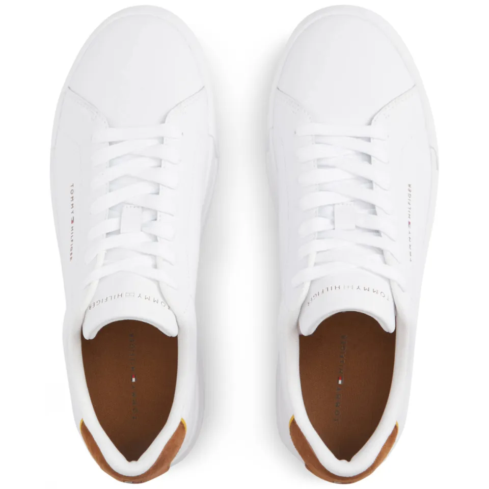 Tommy Hilfiger leren sneaker laag met meerkleurige print wit/cognac, foto 5