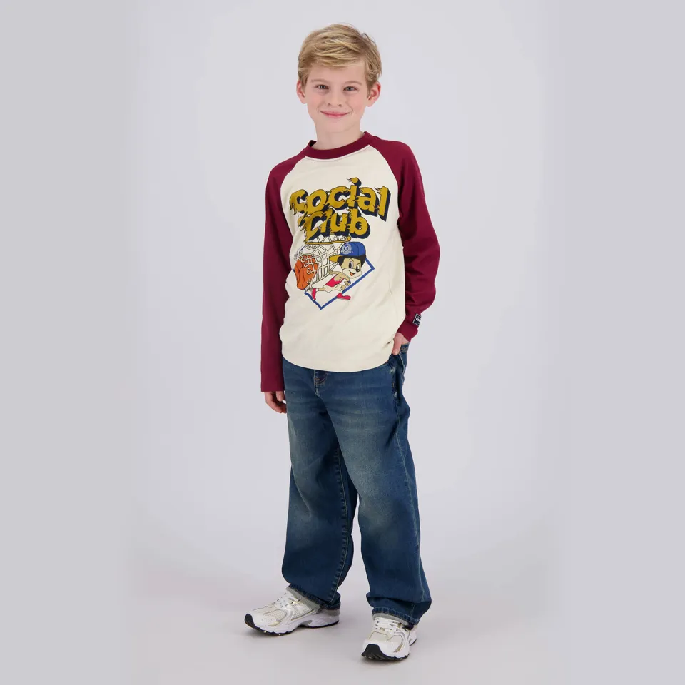 Vingino Hilden longsleeve ecru met donkerrood Donkerrood/ecru