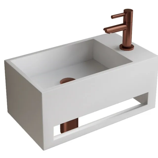 Boss & Wessing Fonteinset BWS Solid Surface Met Handdoekhouder Rechts Mat Wit Koper
