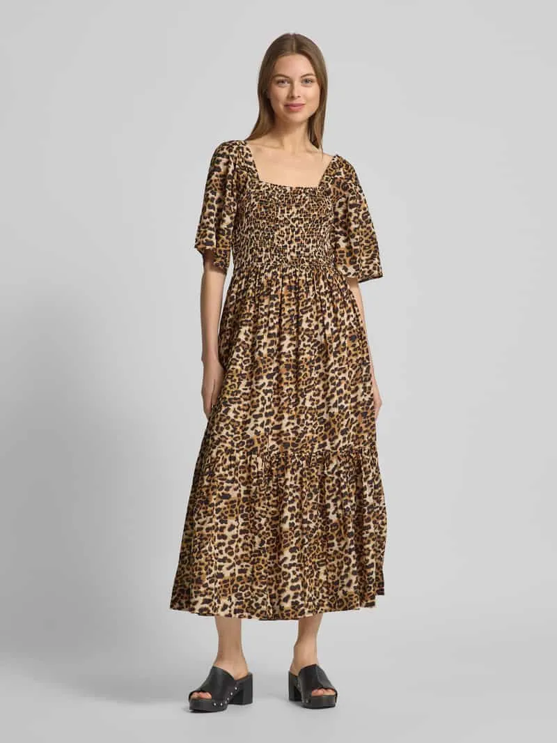 SELECTED WOMEN Dora midi-jurk luipaardprint Zwart