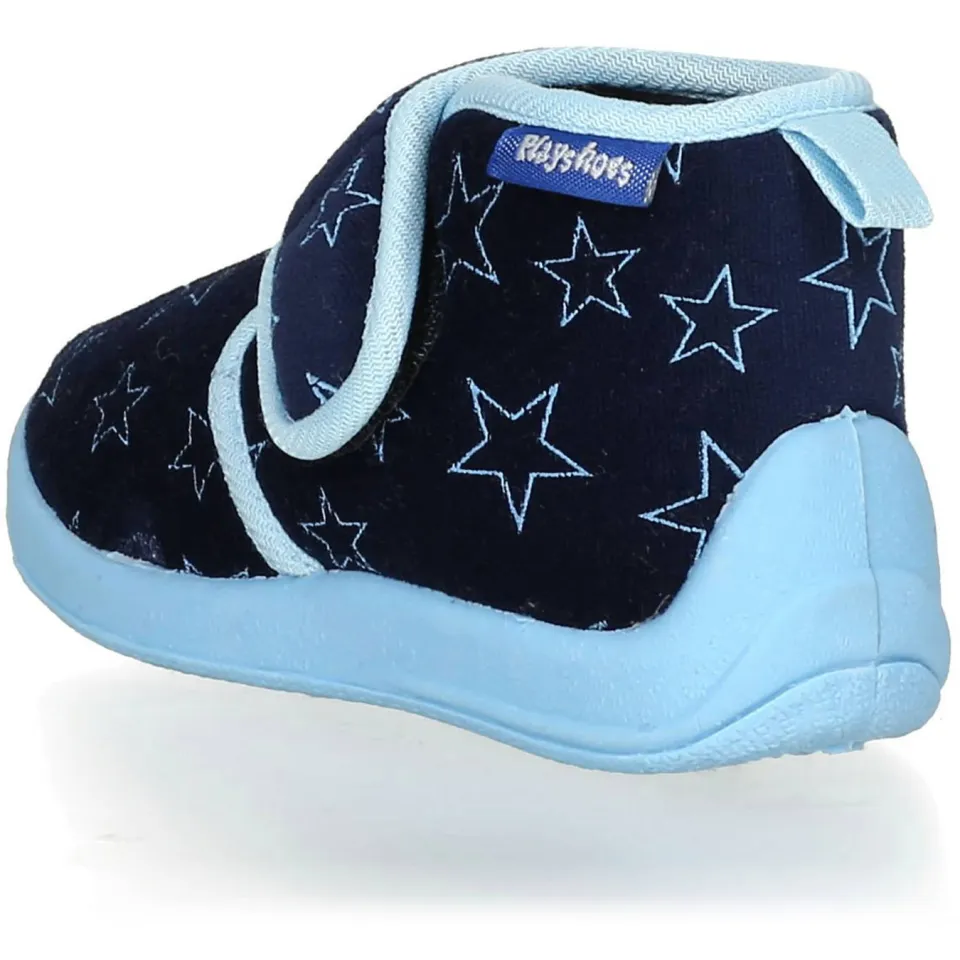 Playshoes pantoffels met sterrendessin Velcro donkerblauw/lichtblauw, foto 4