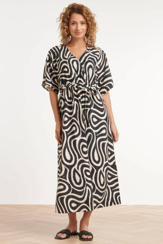 Smashed Lemon zomerjurk zwart met ecru print Zwart/ecru