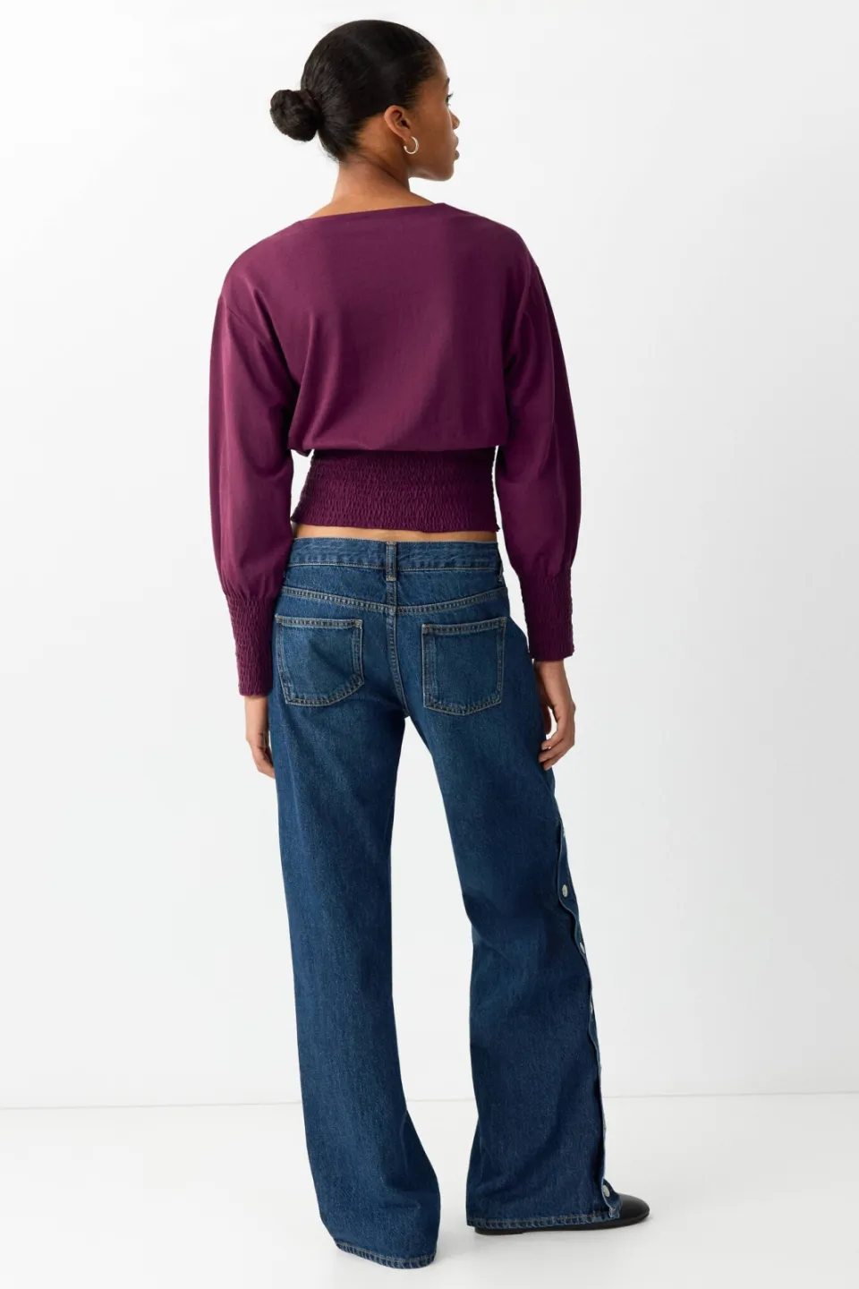 Mango TEEN longsleeve met smockwerk - bordeauxrood, foto 4
