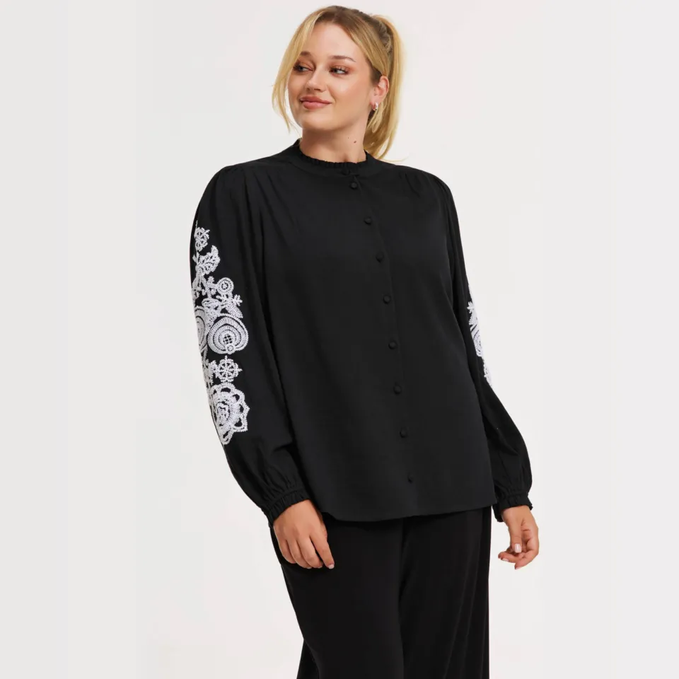 Yoek Twill blouse zwart, foto 6