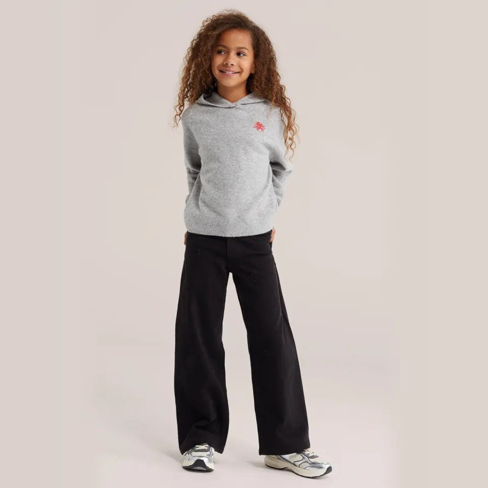 WE Fashion wide leg jeans met strass-steentjes - black denim