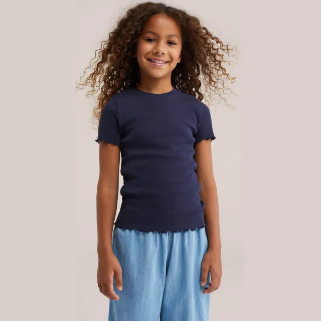 WE Fashion t-shirt met ruches donkerblauw