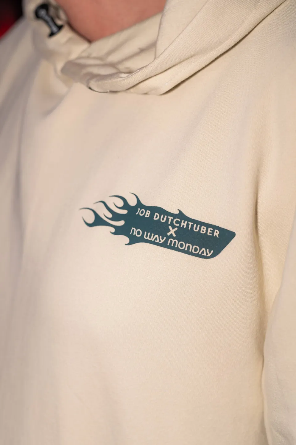 No Way Monday X Job Dutchtuber oversized hoodie met backprint - beige, foto 7