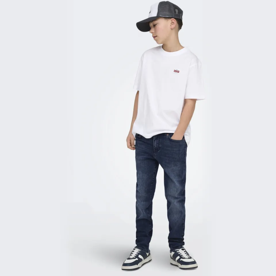 Only & Sons JUNIOR slim fit jeans met backprint dark blue denim, foto 3