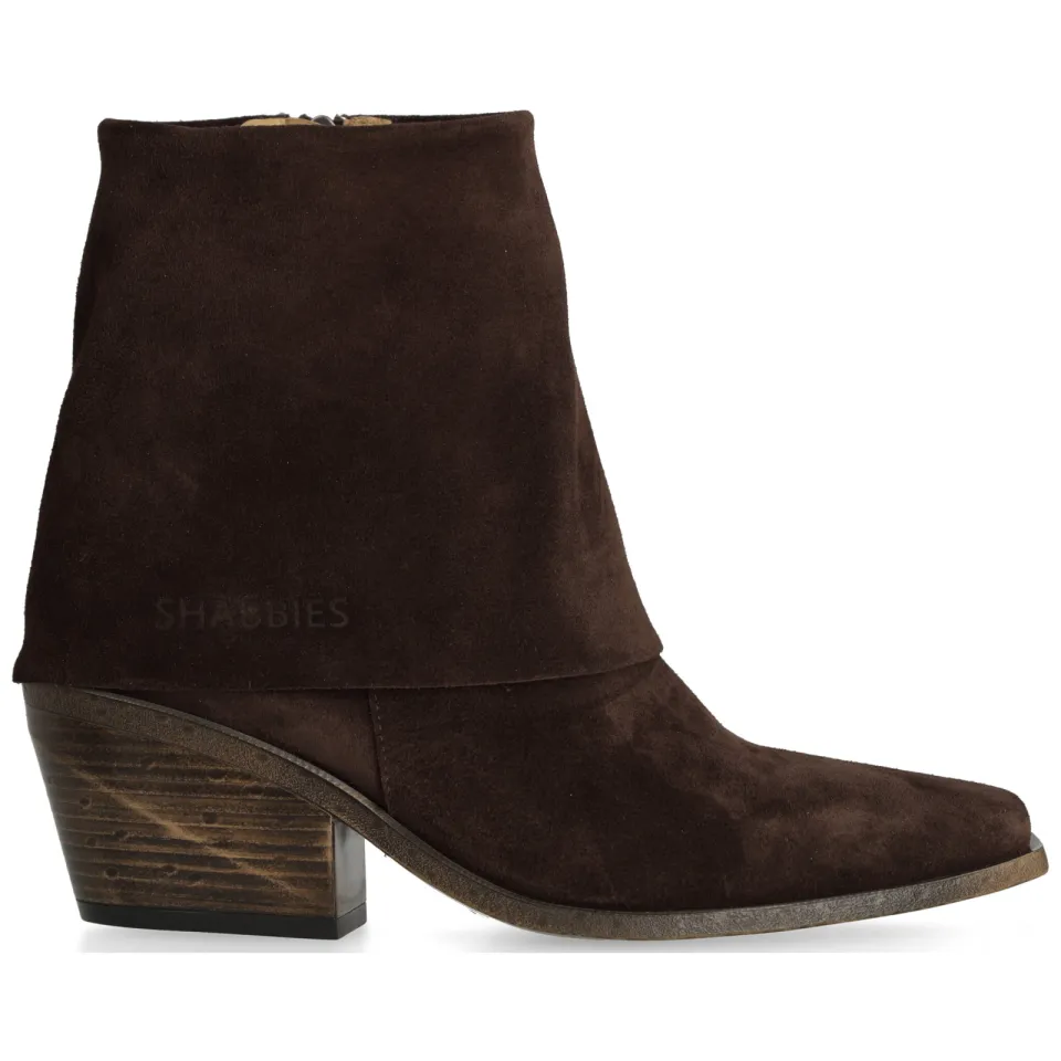 Shabbies Amsterdam Jaira Double suède enkellaarsjes donkerbruin Dark Brown