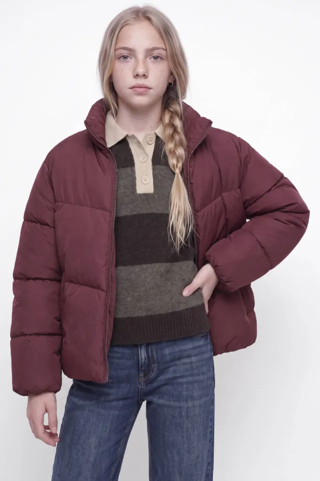 JJXX GIRL pufferjas donkerrood