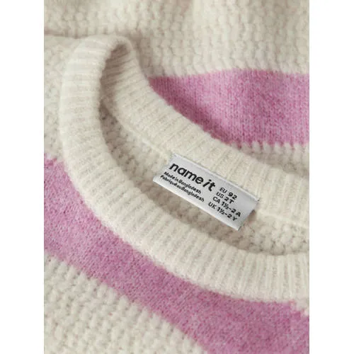 NAME IT MINI gebreide gestreepte trui met wol - wit Meisjes Polyester Ronde hals, foto 3