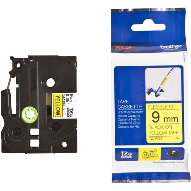 Brother TZe-FX621 Tape Zwart op geel (9 mm)