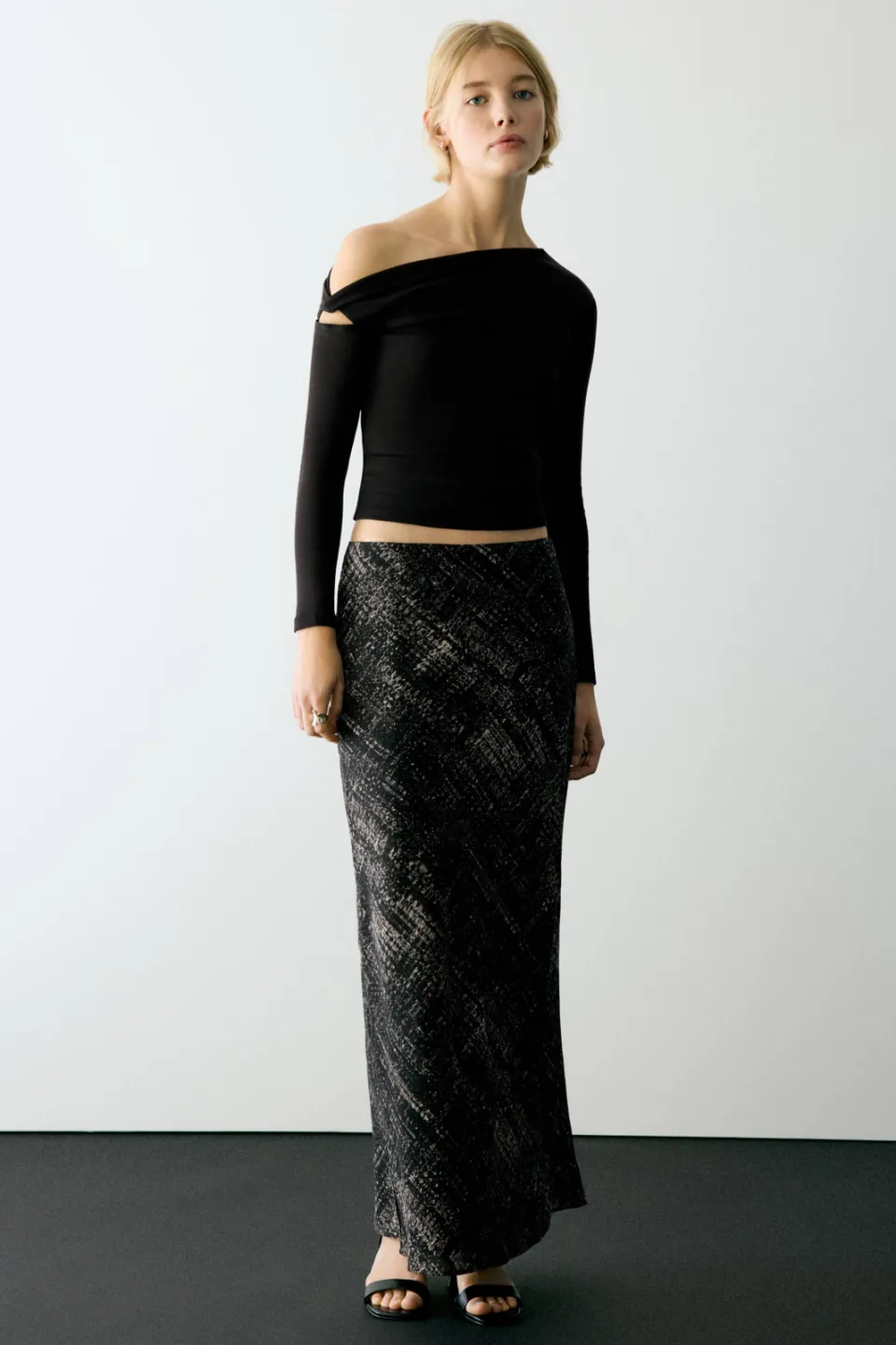 Mango one shoulder top zwart
