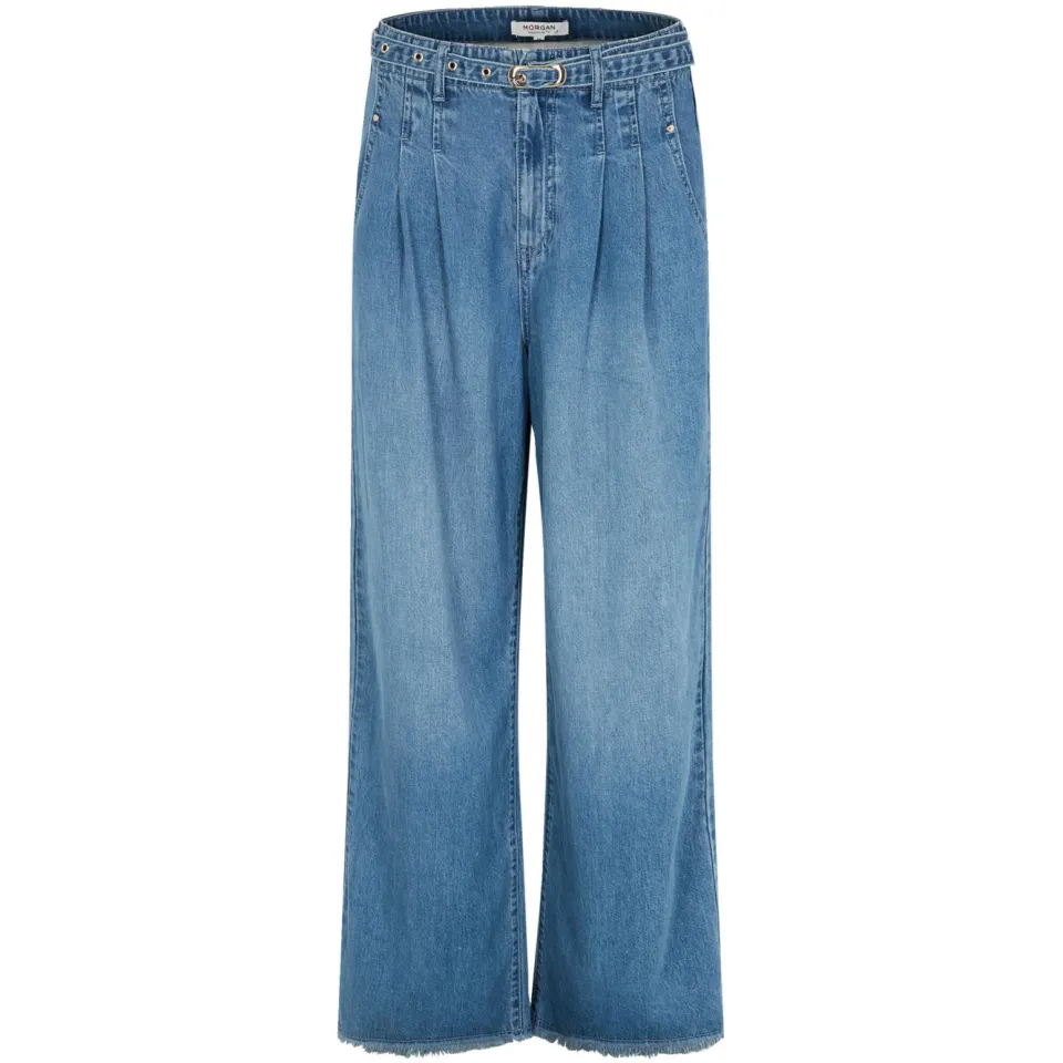 Morgan high wide leg jeans met ceintuur - mediumblauw, foto 2