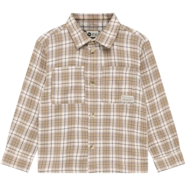Daily7 casual geruit overhemd met backprint - taupe
