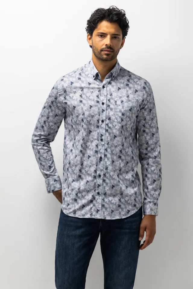 State Of Art regular fit casual overhemd met print - grijsblauw/midnight, foto 2
