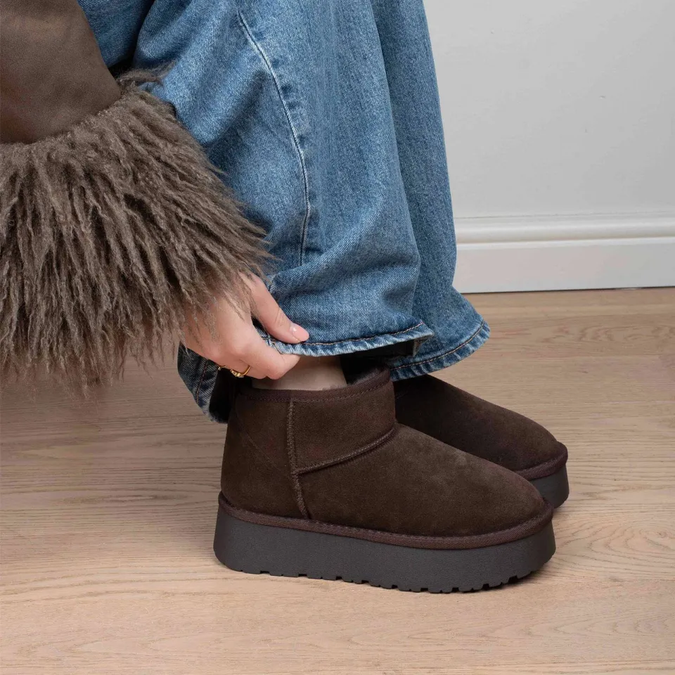 Poelman Eliza suède enkelboots met plateauzool - donkerbruin, foto 5