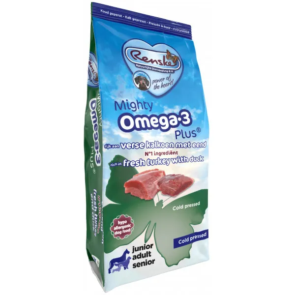 Renske Mighty Omega-3 Plus geperst hondenvoer kalkoen en eend