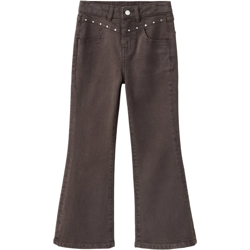 Mango Kids flared jeans met studs donkerbruin, foto 2