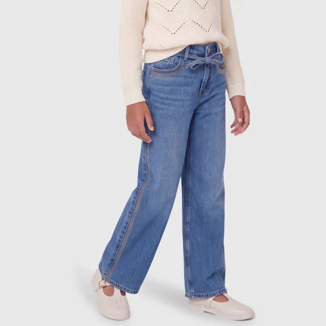 KIDS ONLY GIRL straight leg jeans met strass-steentjes - medium blue denim