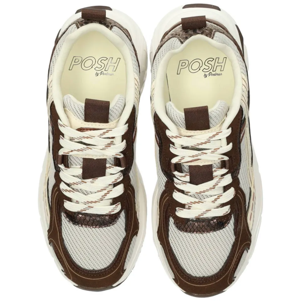 POSH by Poelman Harper chunky leren sneakers bruin/ecru, foto 6