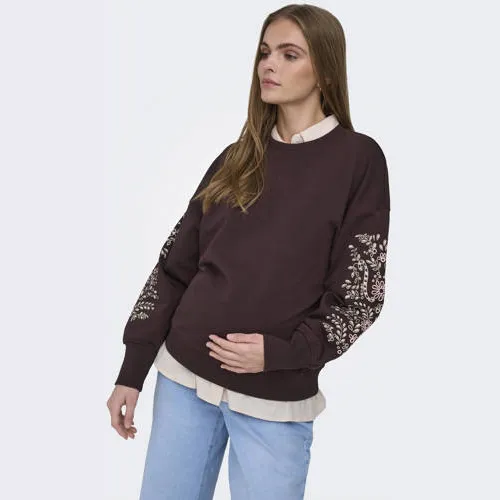 Only MATERNITY zwangerschaps gebloemde sweater donkerbruin, foto 4