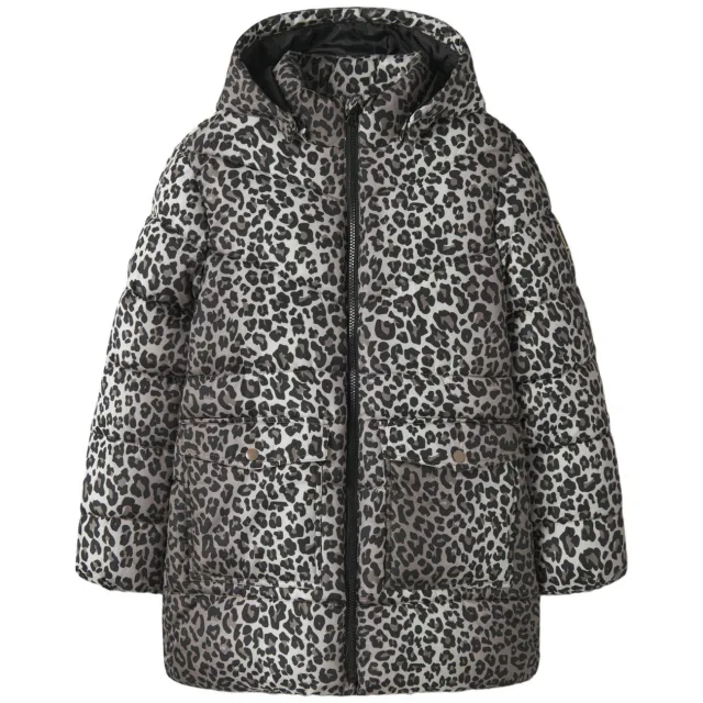 NAME IT KIDS winterjas panterprint grijs Bruin/zwart