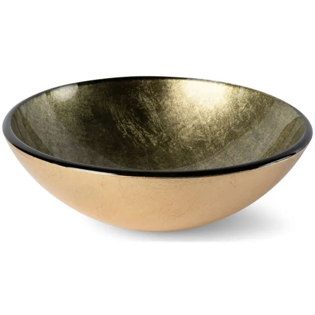 Luca Sanitair Waskom Luca Sanitair Vetro Rond 42x42x14,5 Gehard Glas Incl. Wastafelhouder Gold Goud