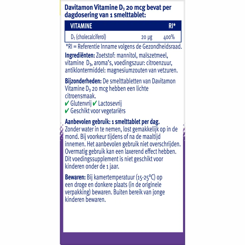Davitamon Vitamine D3 20 mcg smelttabletten, foto 4