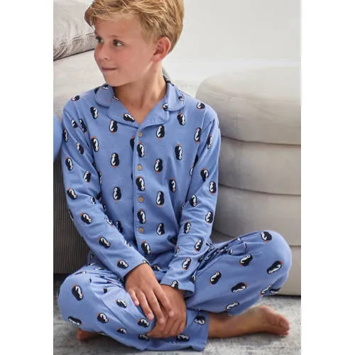 Little Label pyjama met pinguïn print klassieke kraag blauw, foto 4