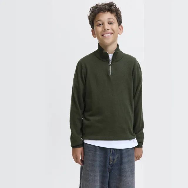 Jack & Jones JUNIOR trui donkergroen fijn gebreid