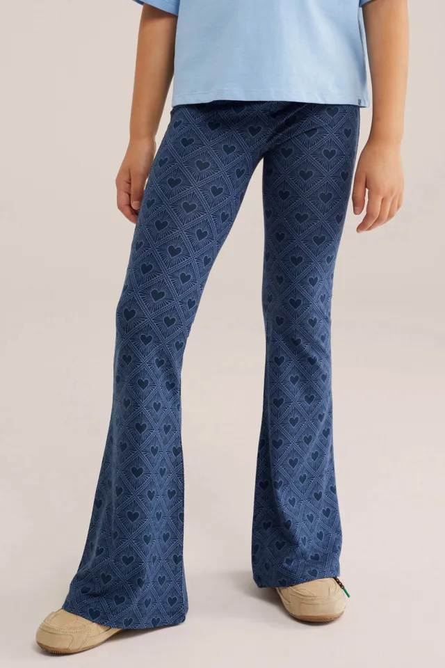 WE Fashion flared legging met hartjes donkerblauw, foto 3