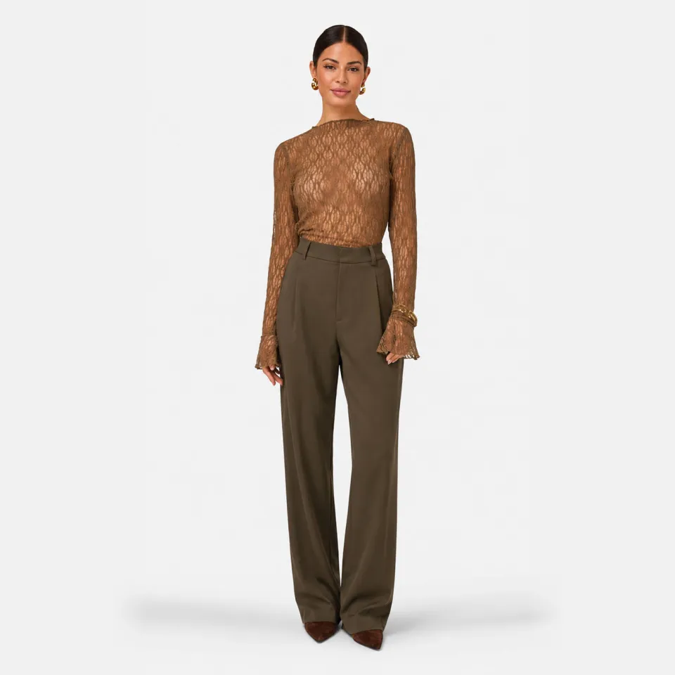 Ibana high waist regular fit broek - donkergroen Olijf