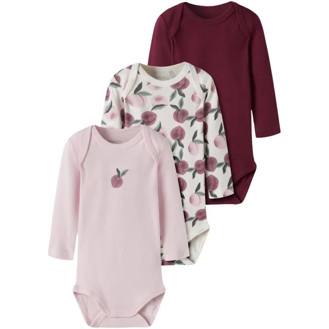 NAME IT BABY katoenen rompers met print (set van 3) roze/donkerrood/ecru, foto 2