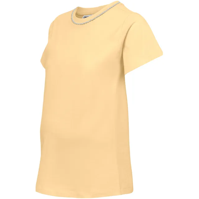 Only zwangerschaps T-shirt met parels lichtgeel