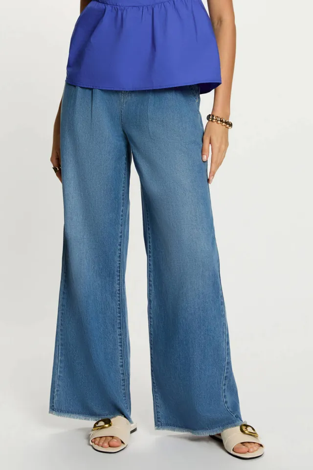 Morgan high wide leg jeans met ceintuur - mediumblauw Medium blue