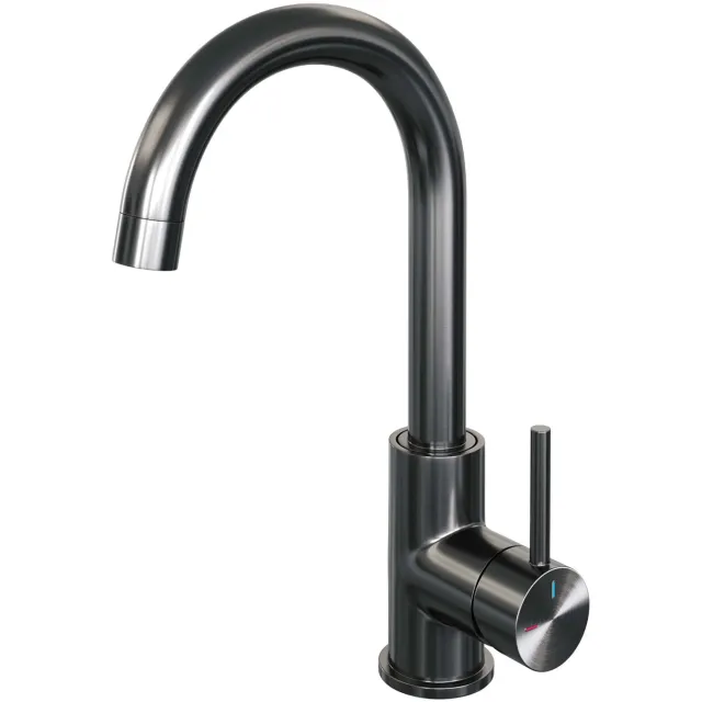 Brauer Wastafelmengkraan Brauer Gunmetal Edition Coldstart Opbouw Hoog Gebogen Ronde Hendel Geborsteld Gunmetal PVD