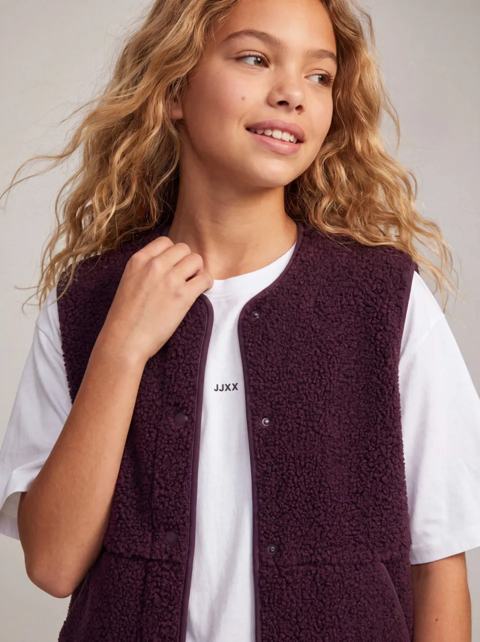 JJXX GIRL rechtvallend teddy gilet - donkerrood, foto 5