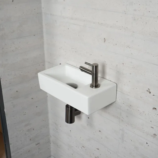 Wiesbaden Fonteinset Mat Wit Wiesbaden Color Gun Metal (kraangat rechts) Gunmetal