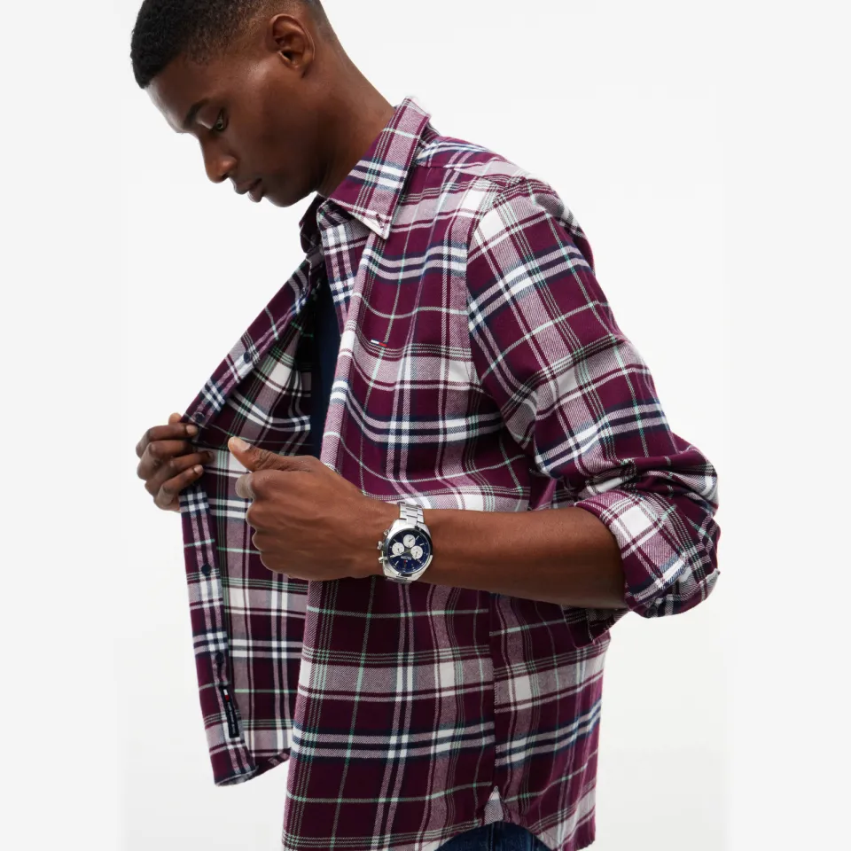 Tommy Jeans flanel regular fit geruit overhemd - calypso berry calypso berry check, foto 5