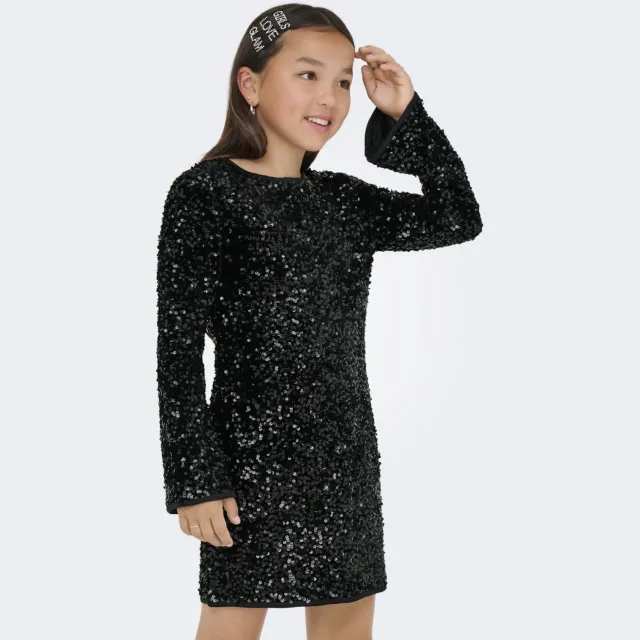 Only KIDS ONLY GIRL korte glitterjurk met pailletten - zwart