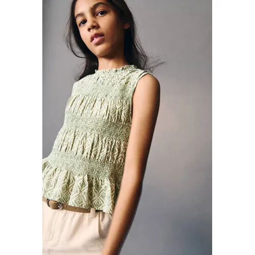 Mango Kids mouwloze blousetop groen ecru, foto 4
