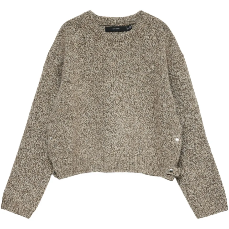 Vero Moda MATERNITY gebreide zwangerschapstrui met split, melée en wol - lichtbruin, foto 2