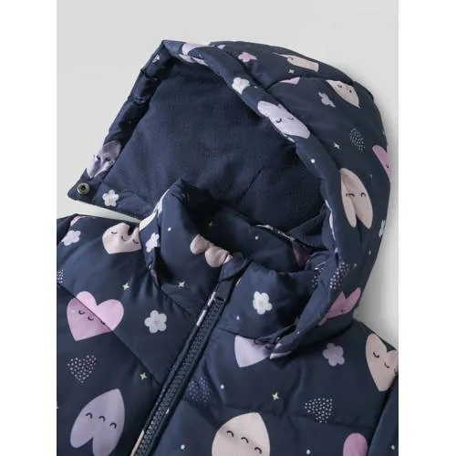NAME IT MINI winterjas donkerblauw hartjesprint blauw, foto 5