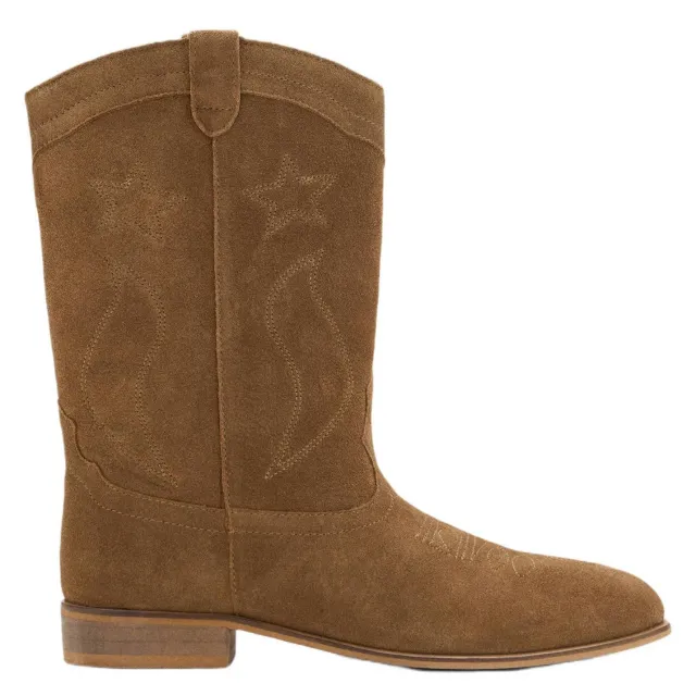 Mango Kids western leren laarzen met borduursels - cognac