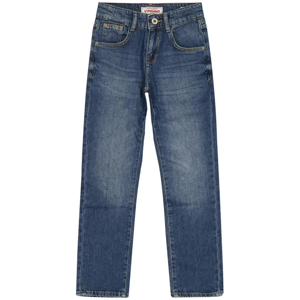 Vingino regular waist regular fit jeans medium blue denim Blauw Effen Mid Blue Stone