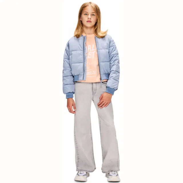 Retour Jeans gewatteerde jas lichtblauw met ronde hals