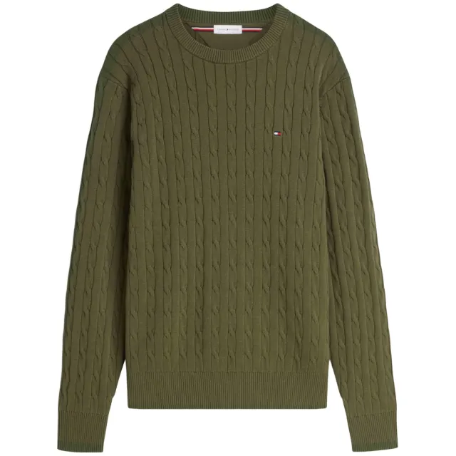 Tommy Hilfiger katoenen kabeltrui met kabels - groen Huntsman Green
