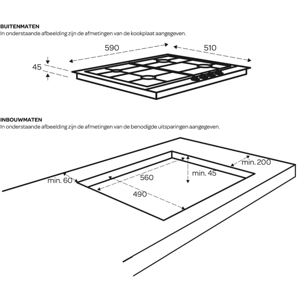 Inventum IKG6024WGZWA gaskookplaat zwart, foto 3