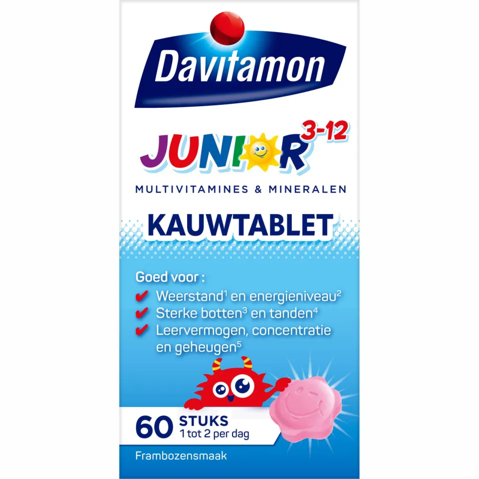 Davitamon Junior 3+ kauwtabletten framboos - 60 stuks, foto 2